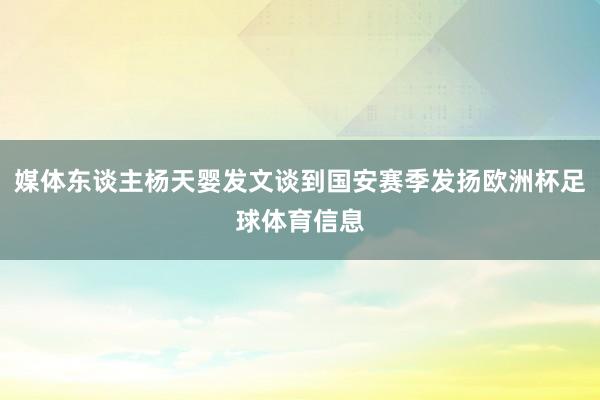 媒体东谈主杨天婴发文谈到国安赛季发扬欧洲杯足球体育信息