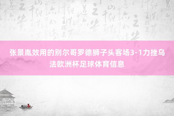 张景胤效用的别尔哥罗德狮子头客场3-1力挫乌法欧洲杯足球体育信息