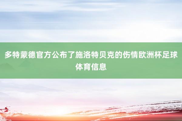 多特蒙德官方公布了施洛特贝克的伤情欧洲杯足球体育信息